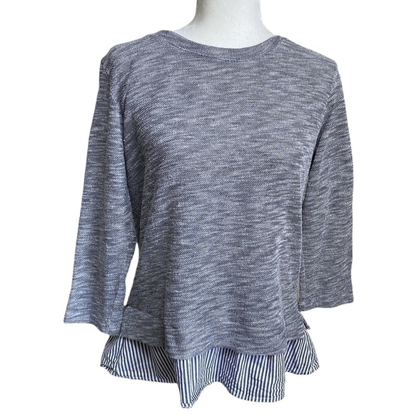 CLU & WILLOUGHBY Anthropologie Top Size Medium Bow and Ruffle Sweater Black Whit - Picture 1 of 9